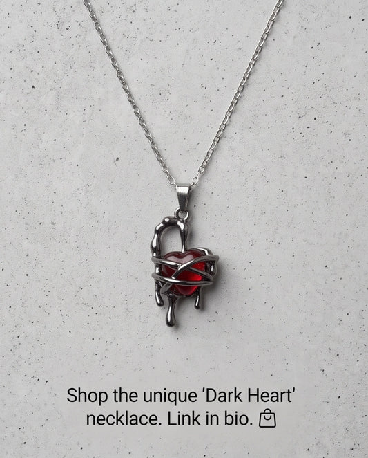 Black Thorny Dripping Heart Red Gem Pendant Necklace