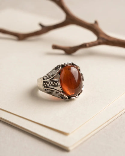 Ember Amber Stippled Signet Ring