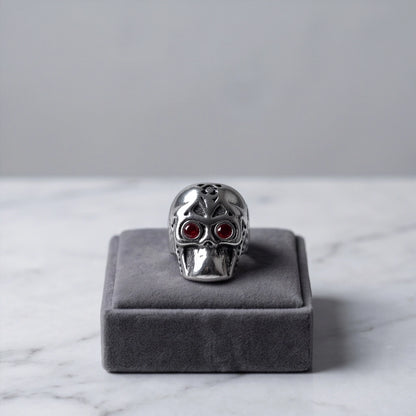 Ruby-Eyed Mechanical Mask Skull Ring