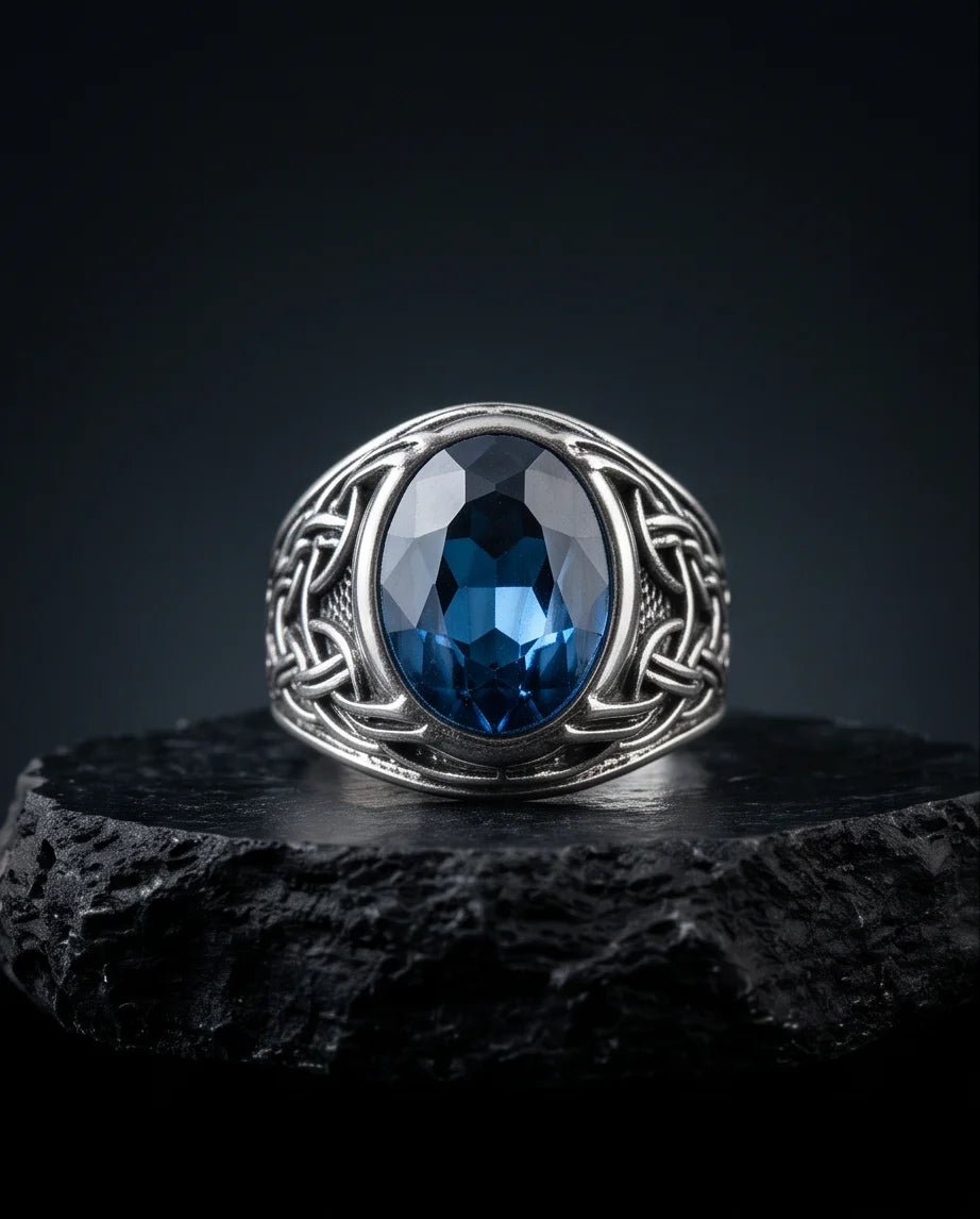 Sapphire Gemstone Celtic Knotwork Silver Ring