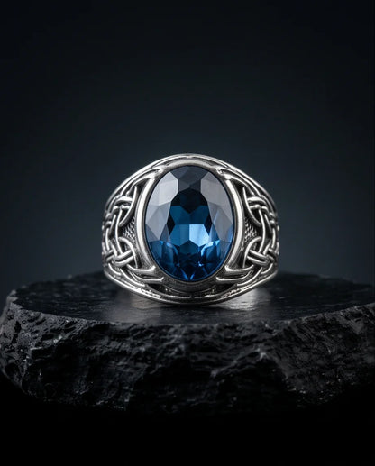 Sapphire Gemstone Celtic Knotwork Silver Ring