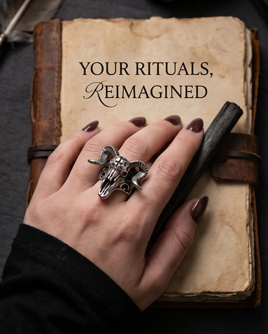 Oxidized Silver Ram Skull Sculpted Ring