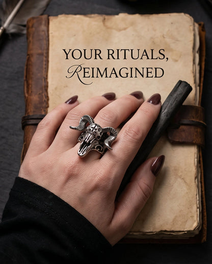 Oxidized Silver Ram Skull Sculpted Ring
