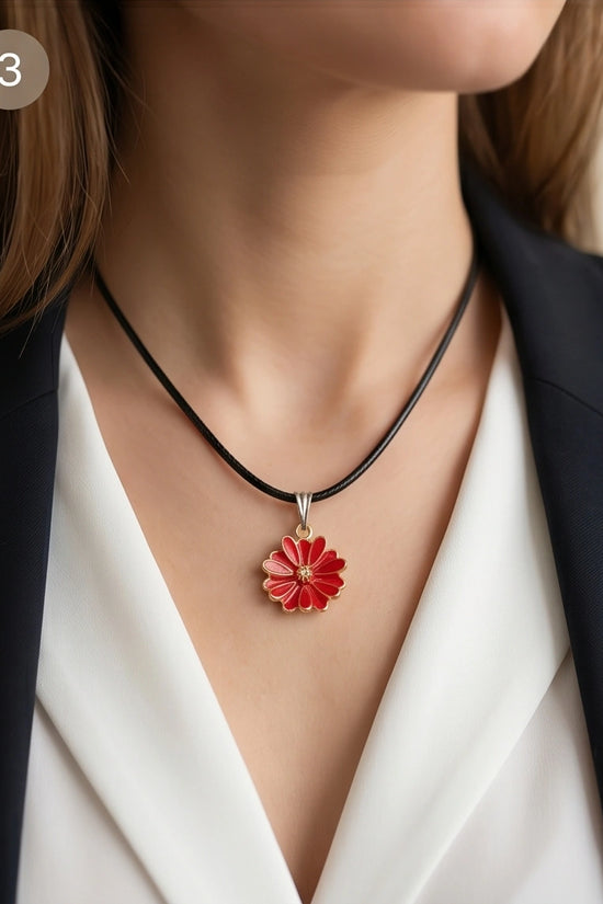 Gold and Red Marigold Pendant Necklace
