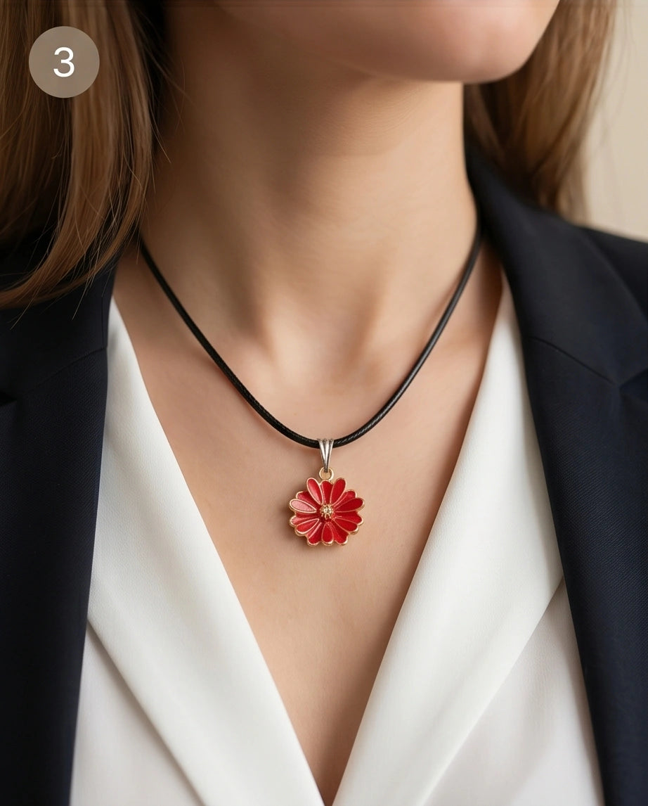 Gold and Red Marigold Pendant Necklace