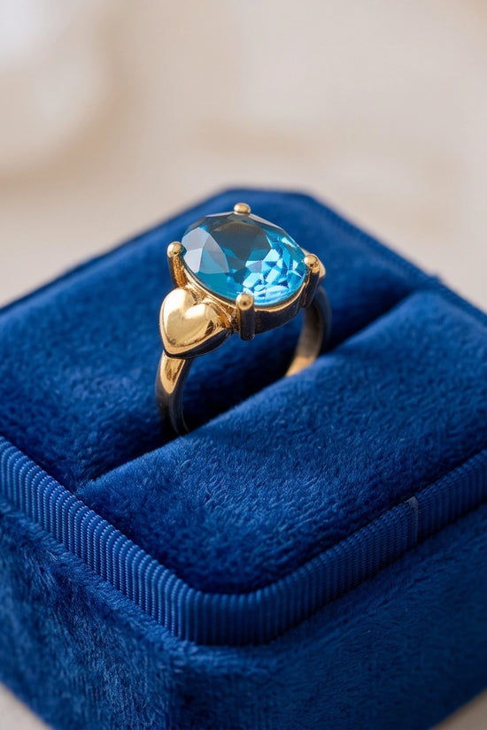 Gold Plated Sky Blue Topaz Oval Heart Accent Ring