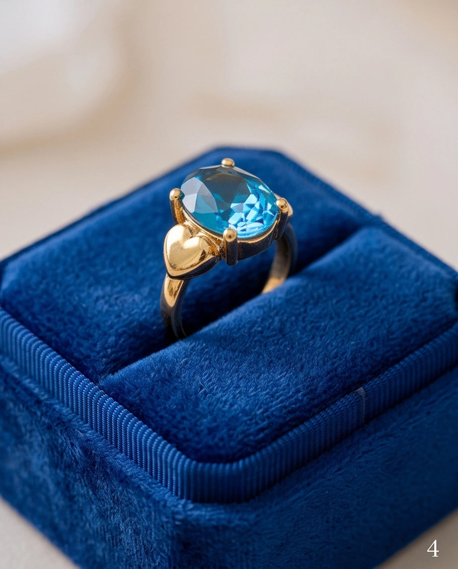 Gold Plated Sky Blue Topaz Oval Heart Accent Ring
