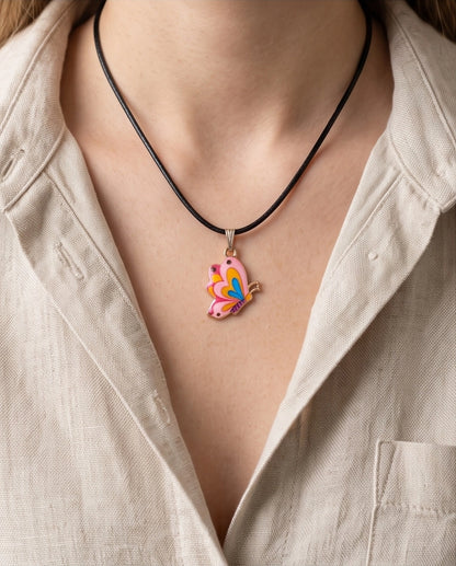 Pastel Pink & Multicolor Butterfly Cord Necklace