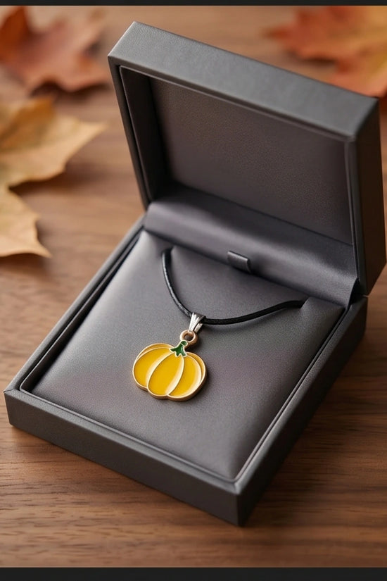 Festive Yellow Pumpkin Enamel Pendant Necklace