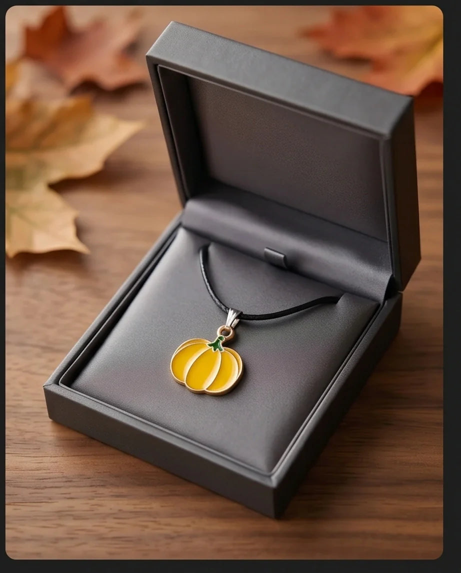 Festive Yellow Pumpkin Enamel Pendant Necklace
