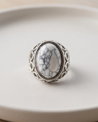Howlite Cabochon Filigree Silver Ring