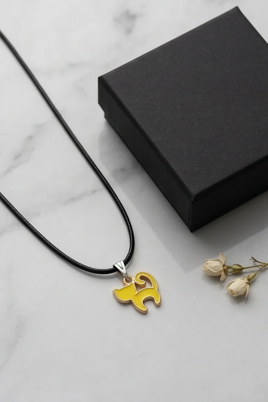 Playful Yellow Cat Enamel Pendant Necklace