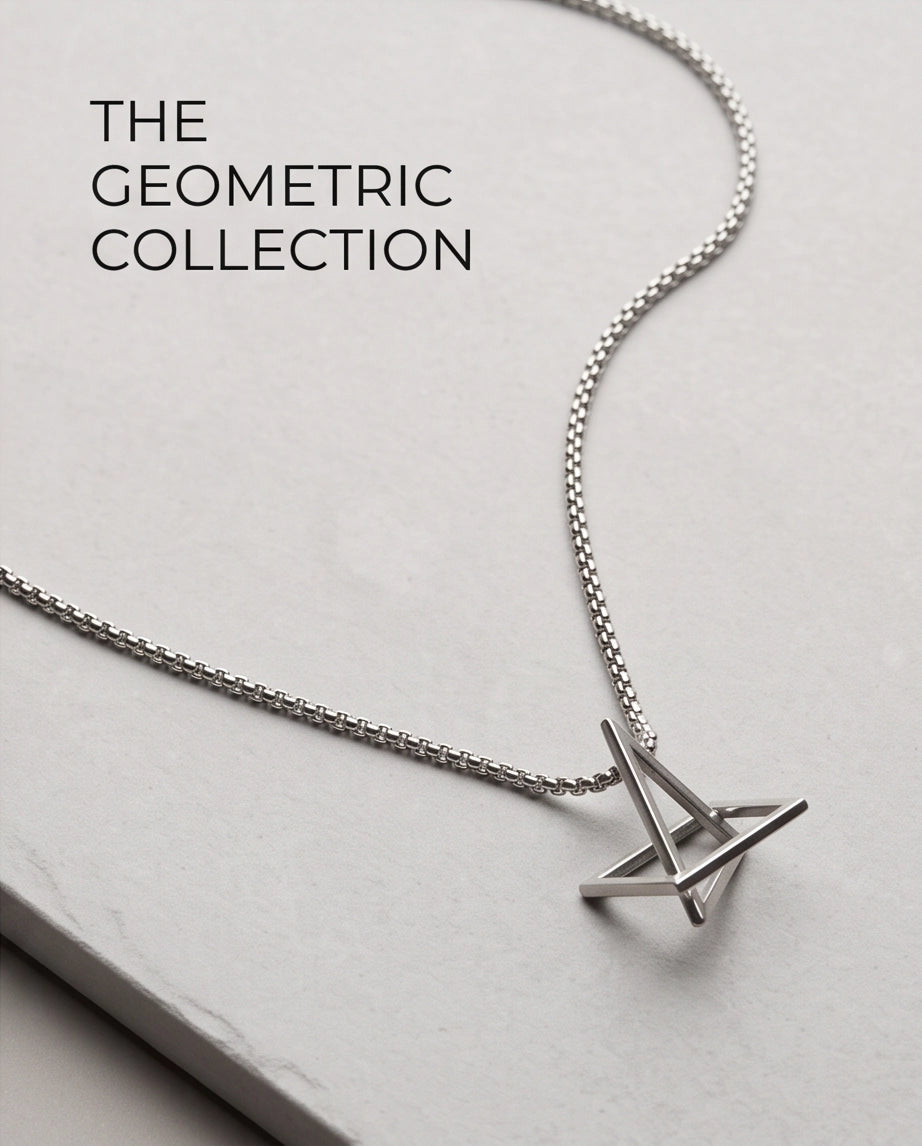 Silver Geometric Intersecting Triangle and Square Pendant Necklace