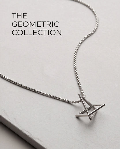 Silver Geometric Intersecting Triangle and Square Pendant Necklace