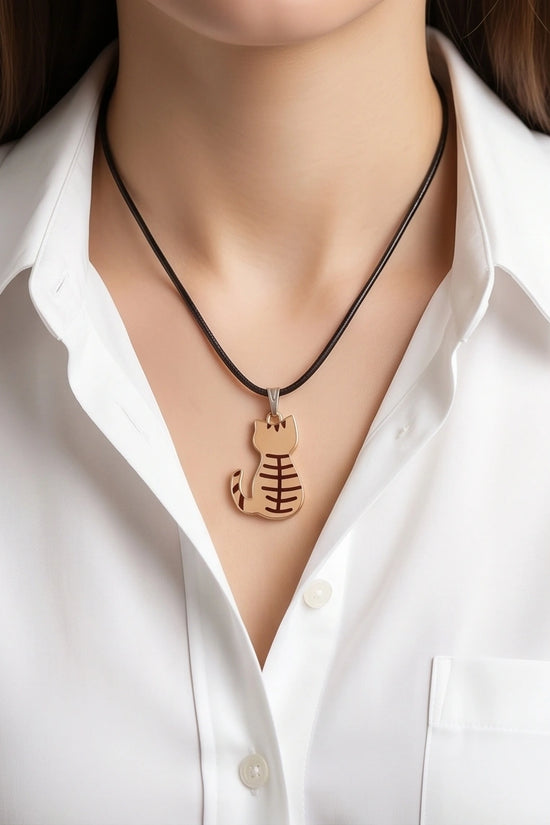Artistic Golden Autumn Feline Silhouette Pendant Necklace