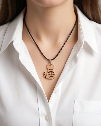 Artistic Golden Autumn Feline Silhouette Pendant Necklace