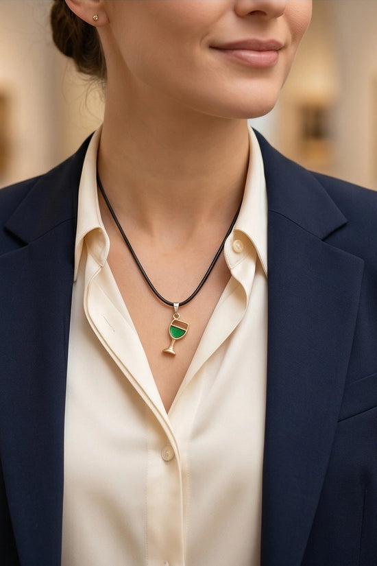 Gold and Green Wine Glass Necklace