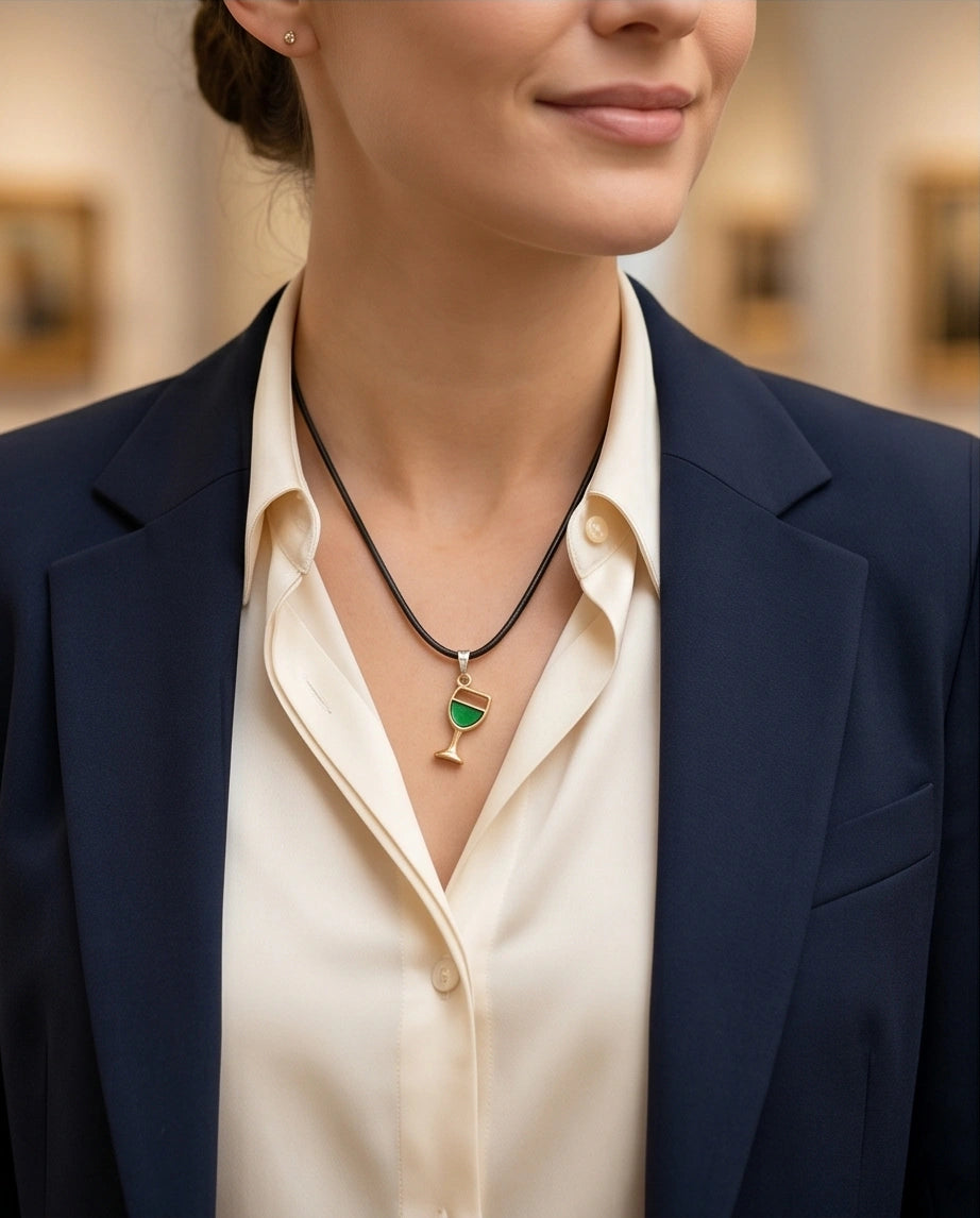 Gold and Green Wine Glass Necklace