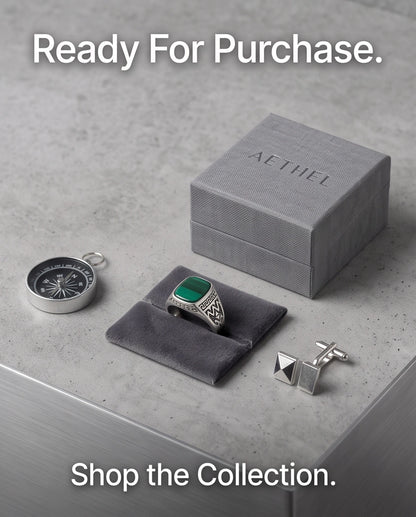 Green Agate Cushion Cabochon Greek Key Zigzag Silver Ring