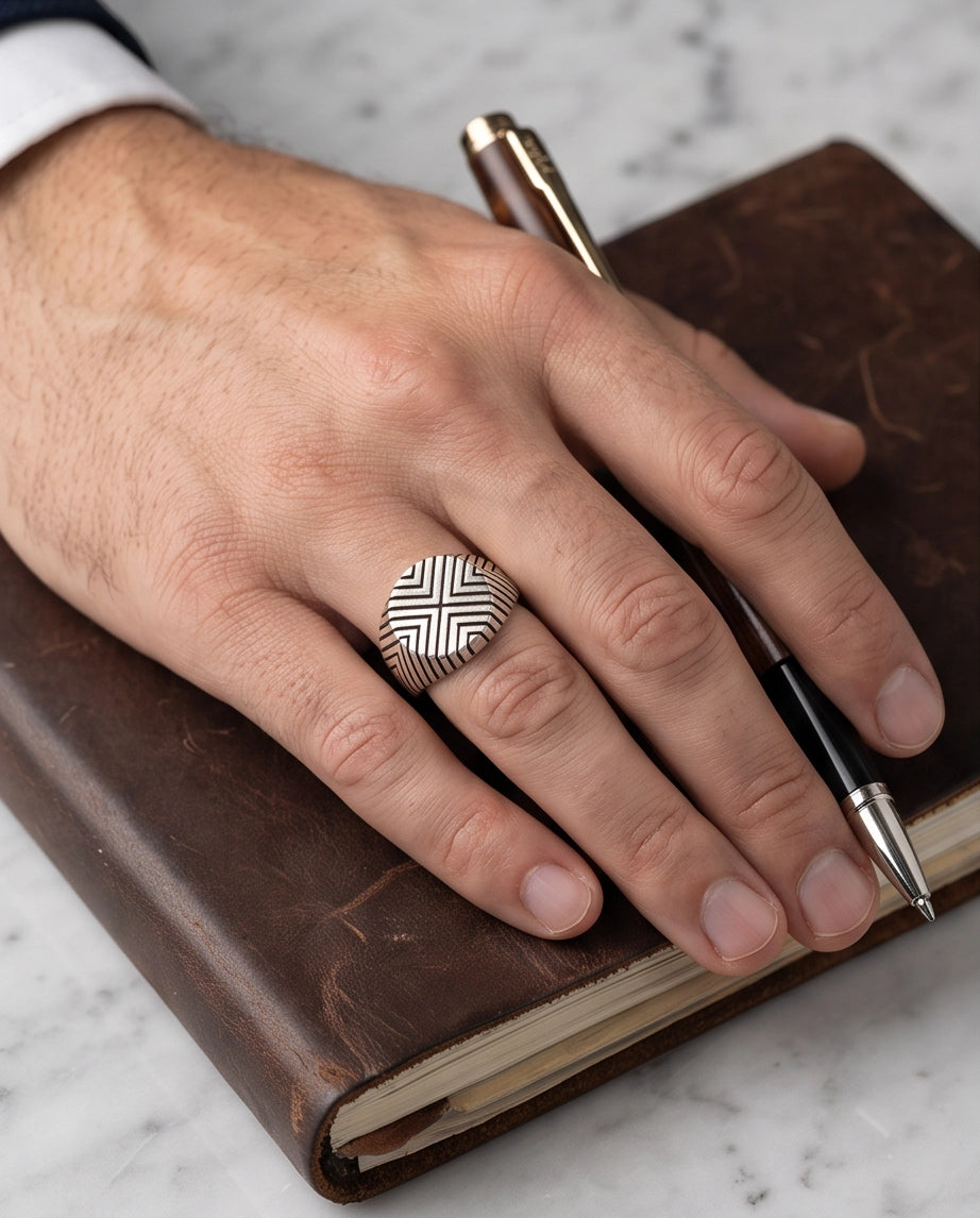 Geometric Chevron Signet Ring