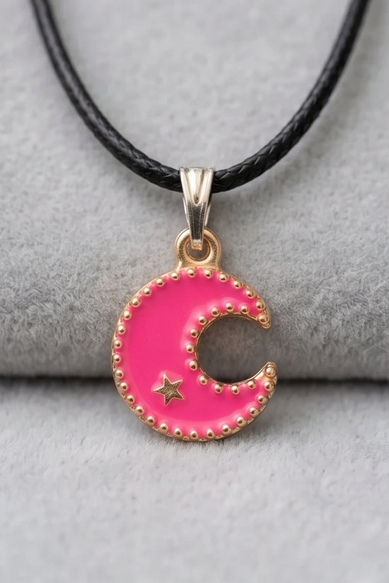 Gold and Pink Celestial Crescent Moon Necklace
