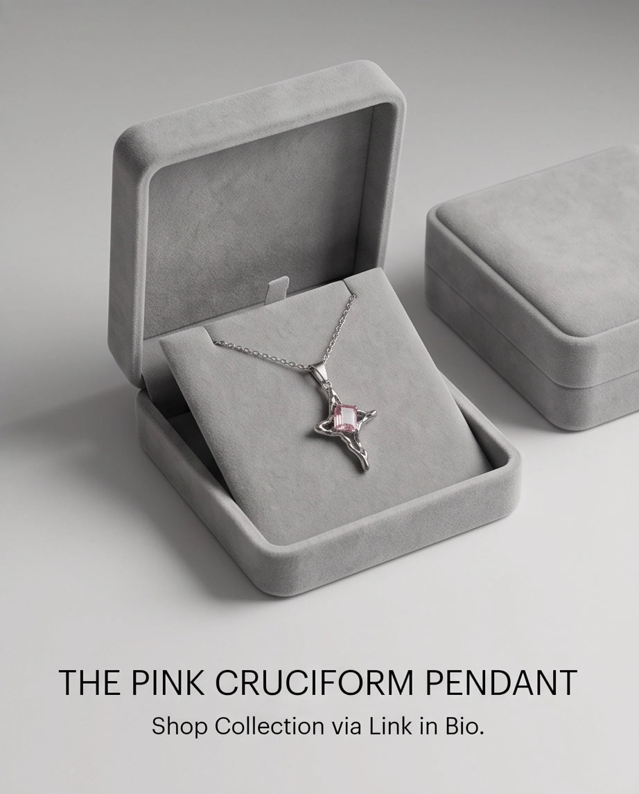 Silver Pink Gemstone Gothic Cross Pendant Necklace