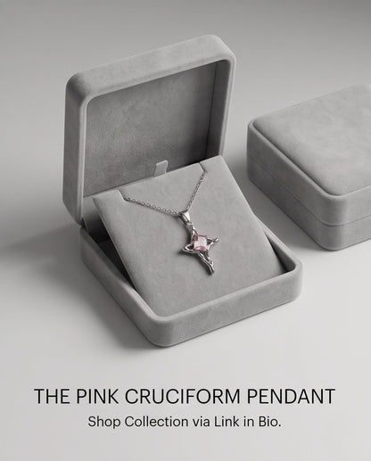 Silver Pink Gemstone Gothic Cross Pendant Necklace