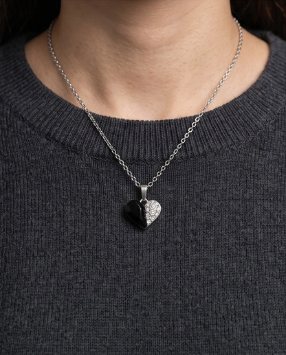 Silver Onyx Heart Pavé Pendant Necklace