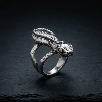 Vintage Silver Oxidized Chameleon Lizard Statement Ring