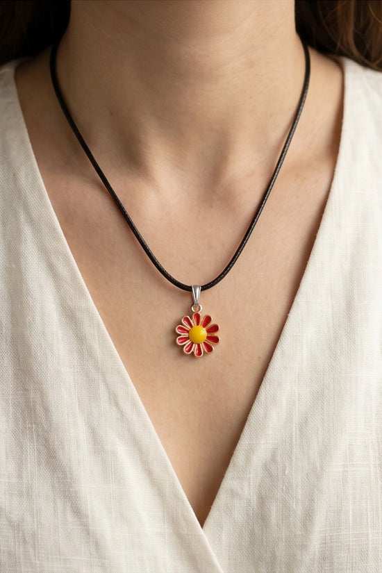Gold and Red Flower Pendant Necklace