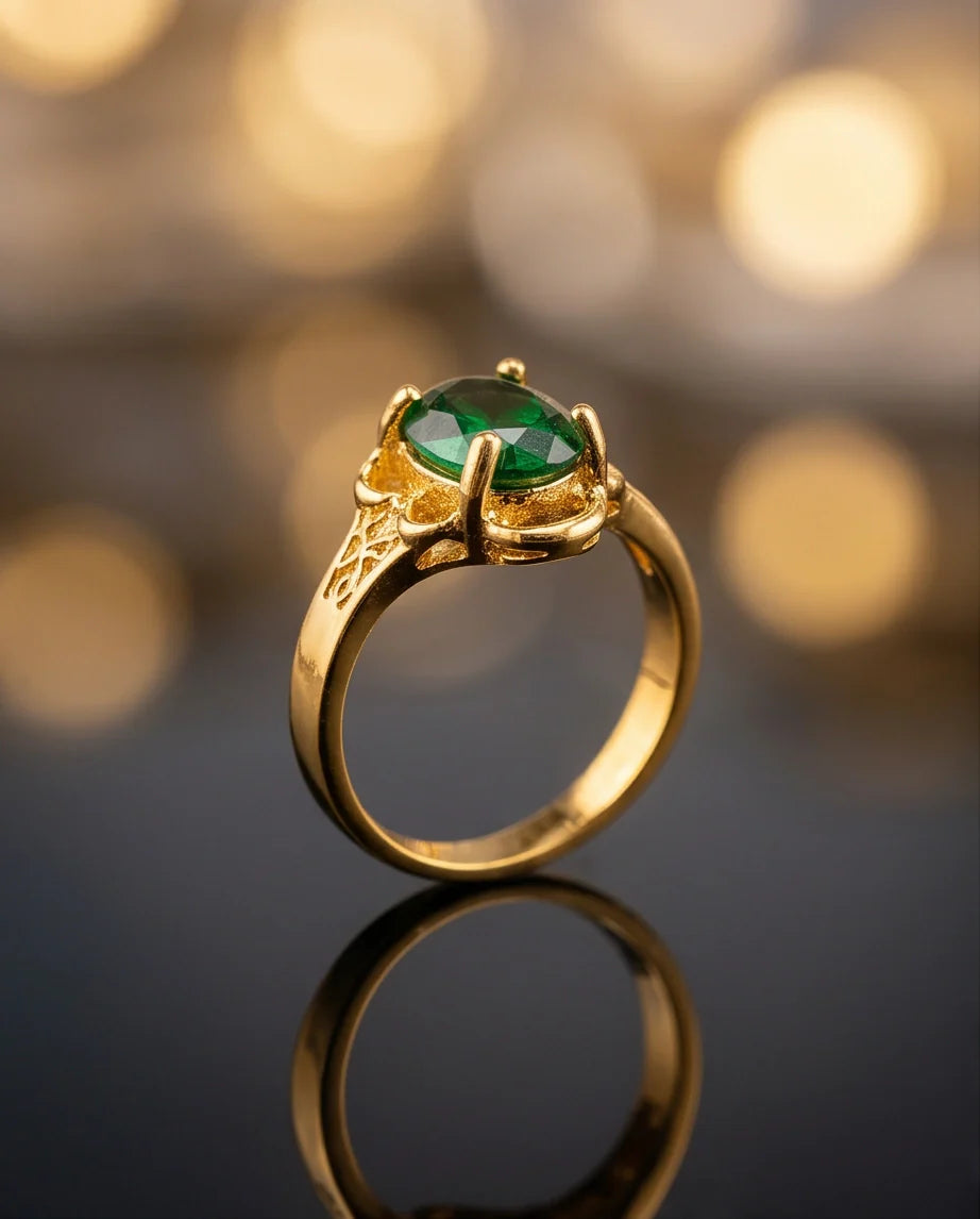 Golden Verdant Emerald Filigree Ring