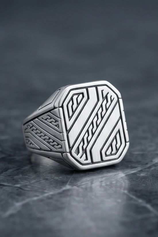 Sterling Silver Cyberpunk Geometric Signet Ring