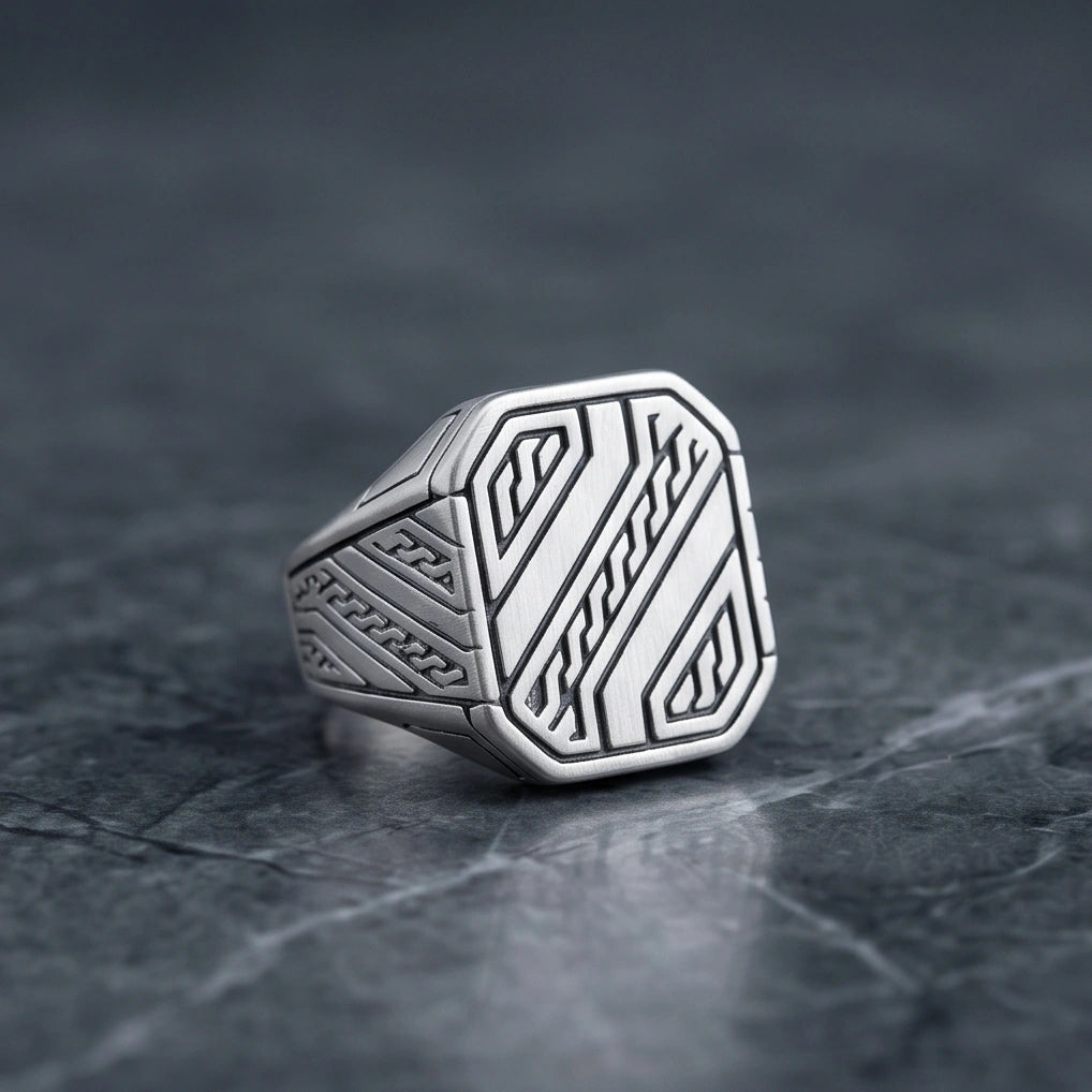Sterling Silver Cyberpunk Geometric Signet Ring