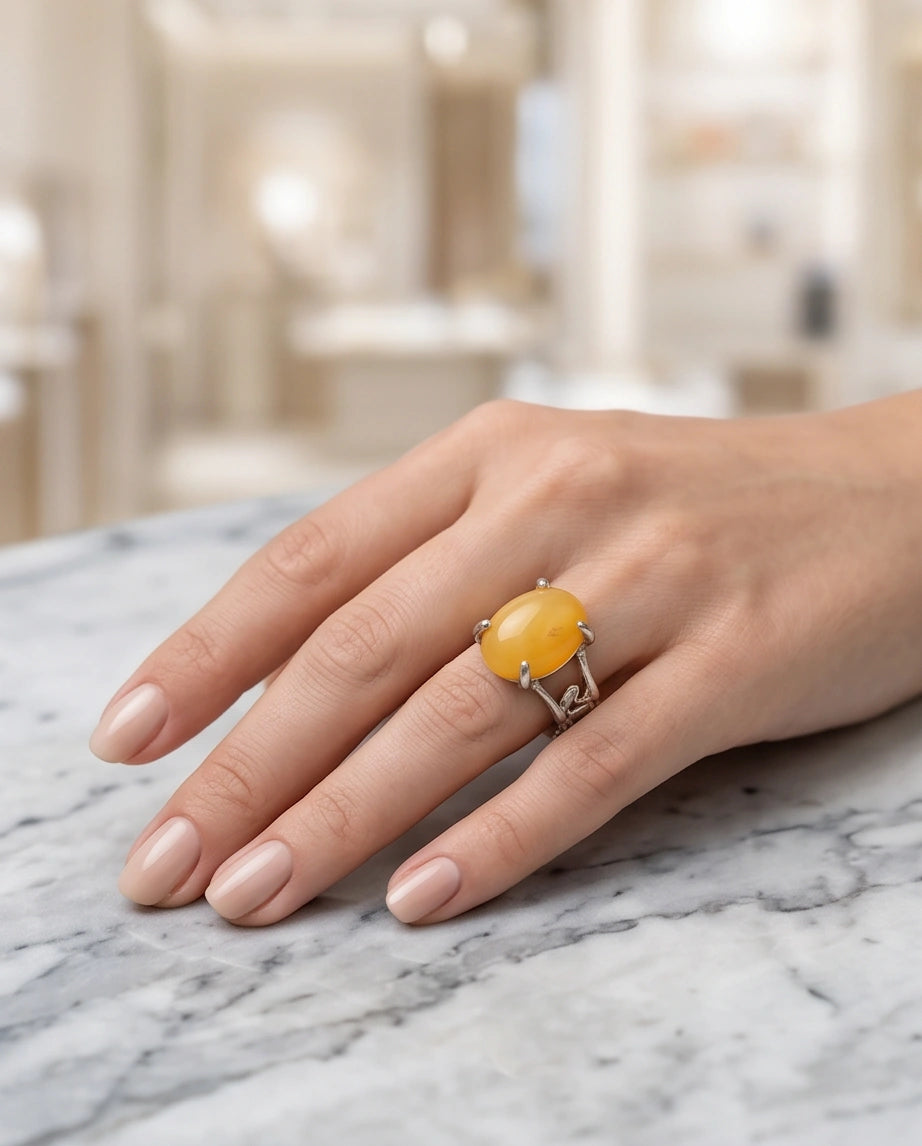 Golden Honey Leaf Statement Ring