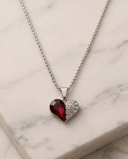 Silver Ruby Heart Pavé Pendant Necklace