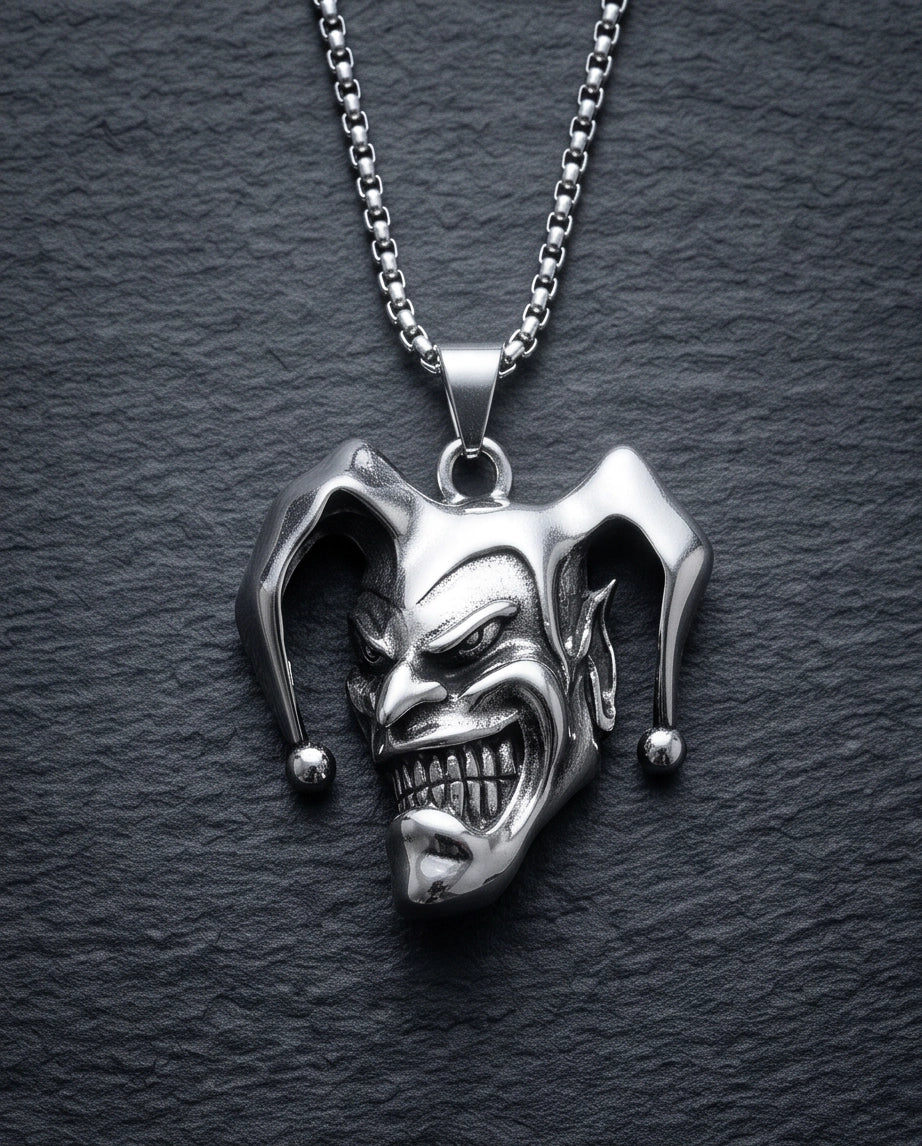 Silver Evil Jester Pendant Necklace