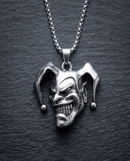 Silver Evil Jester Pendant Necklace