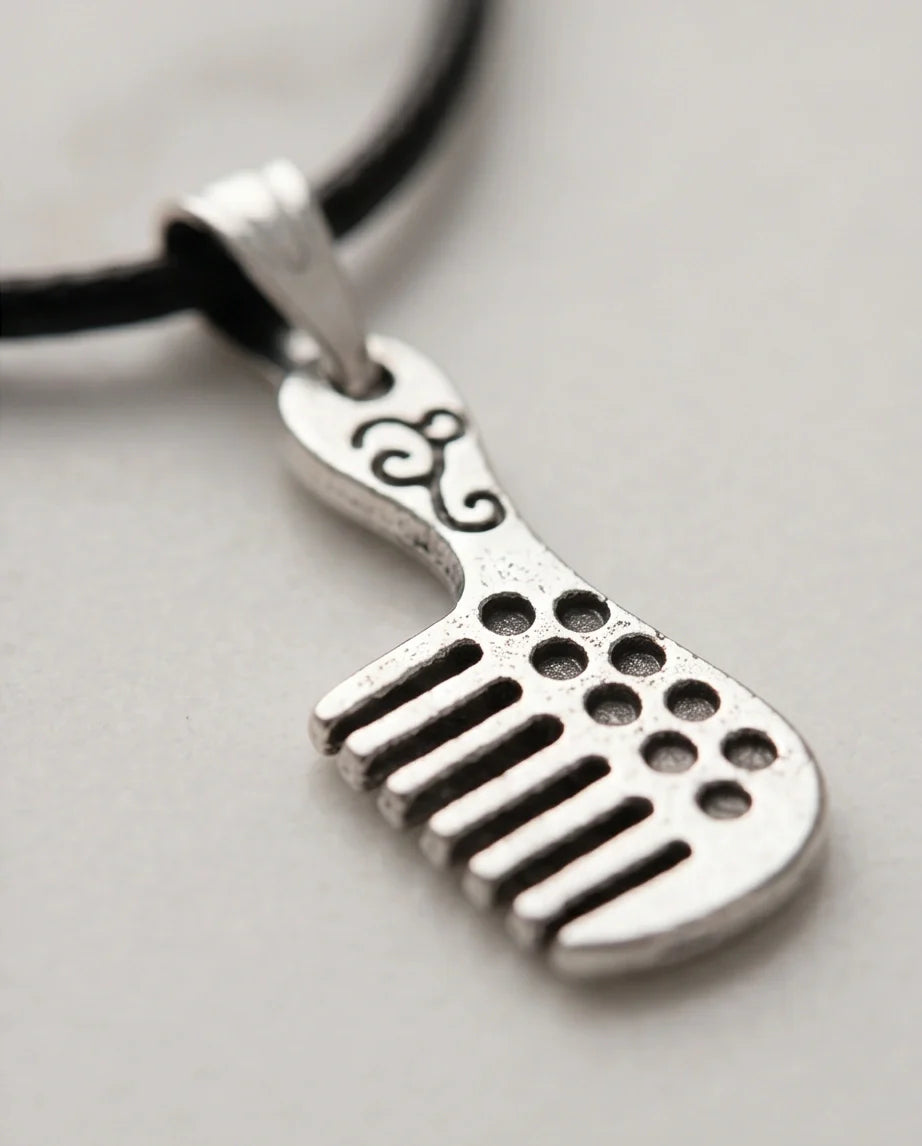 Silver Hair Comb Pendant Necklace