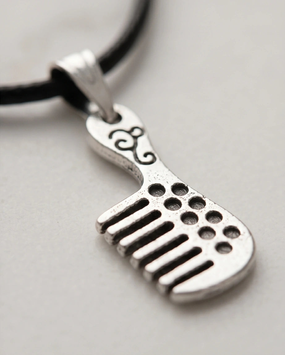 Silver Hair Comb Pendant Necklace