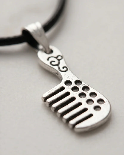 Silver Hair Comb Pendant Necklace
