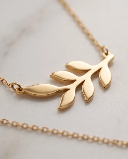 Gold Olive Leaf Branch Necklace