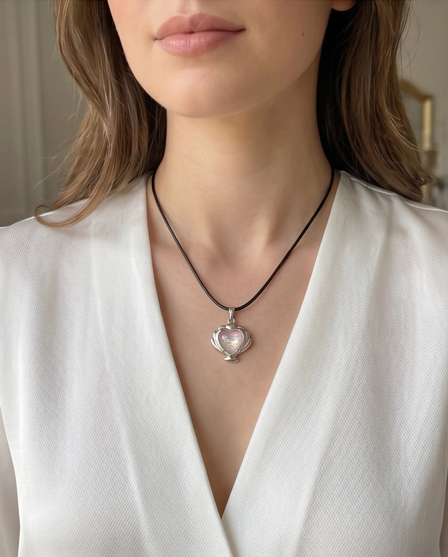 Iridescent Seashell Heart Pendant Necklace