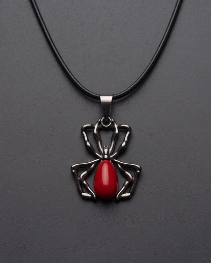 Silver Spider Red Gemstone Pendant Necklace