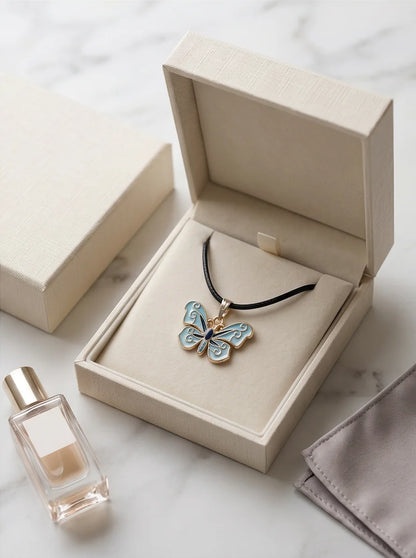 Blue Enamel Butterfly Pendant Necklace