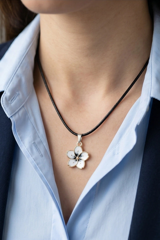Gold and White Blossom Pendant Necklace
