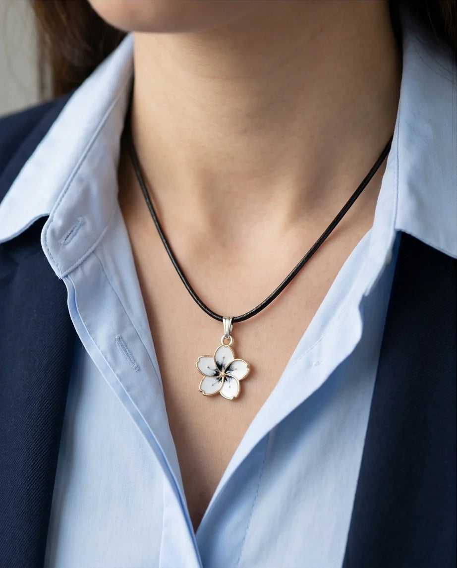 Gold and White Blossom Pendant Necklace