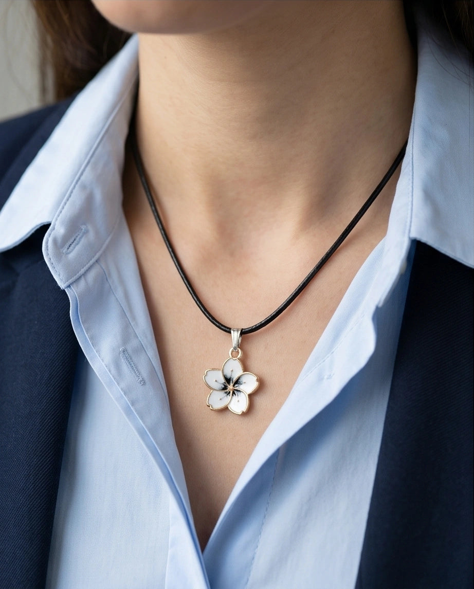 Gold and White Blossom Pendant Necklace