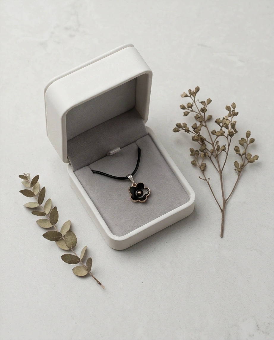 Gold and Black Minimalist Flower Necklace
