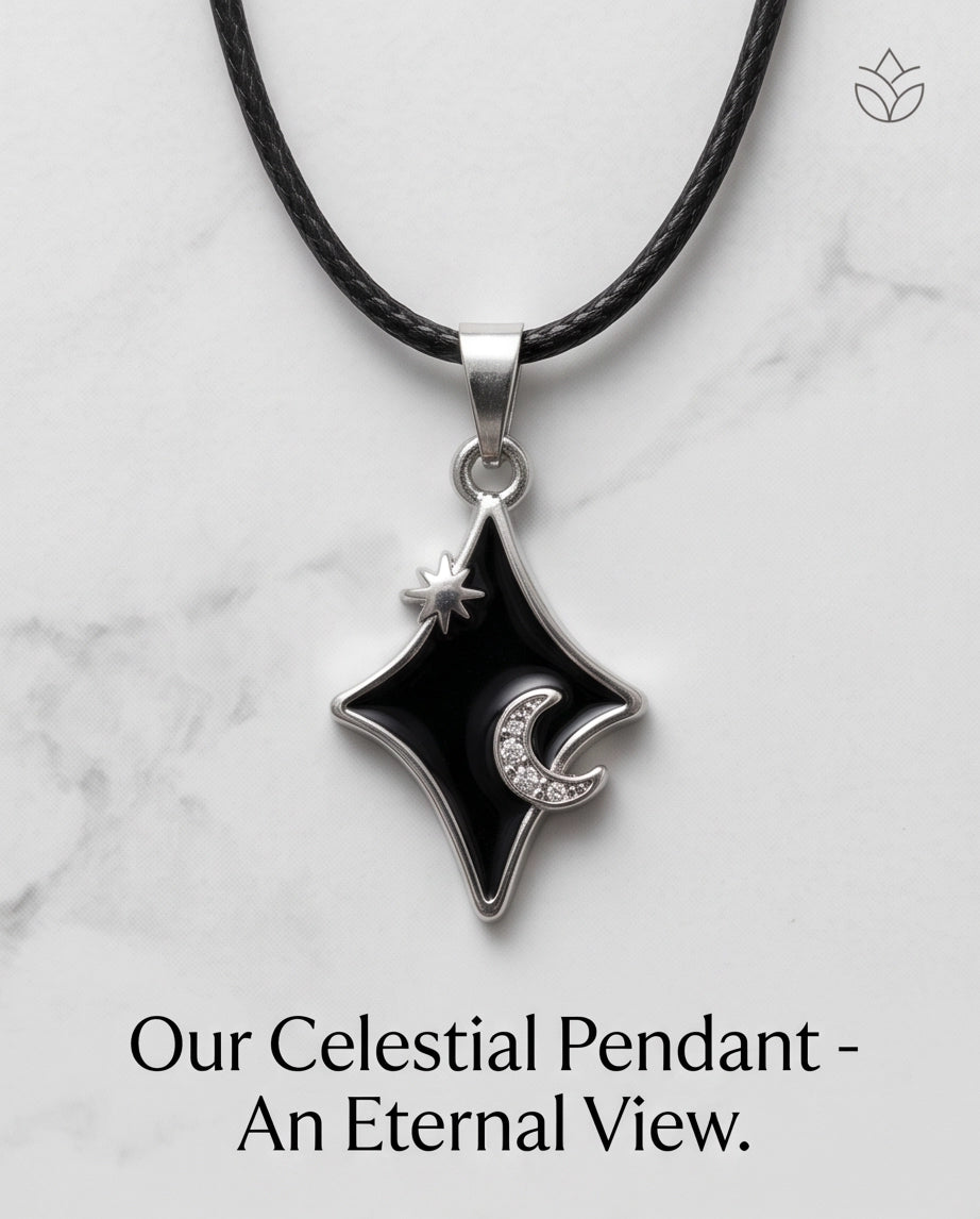 Celestial Black Starburst Moon Pendant Necklace