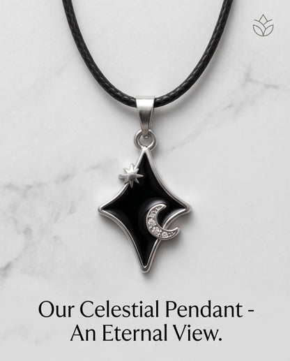 Celestial Black Starburst Moon Pendant Necklace